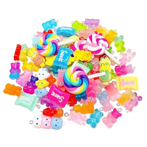 Bulk Assorted Candy Pendant,Grandient 3D Gummy bear Charms for Jewelry Necklace Earrings Bracelet Art Craft Project Making (70pcs with hole) - Image 1