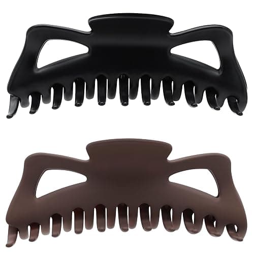 Extra Large Claw Clips for Thick Hair and Long Hair, 2 Pack XXl Jumbo Claw clips, Oversized Matte Non-slip Butterfly Hair Clips for Women, Big Strong Hold Jaw Clip, Black and Brown - Image 1