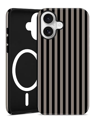 Aitipy Magnetic Striped Phone Case for iPhone 16 Plus, Black Gray | Compatible with MagSafe, Cute Stripes Aesthetic Pattern Design, TPU and PC Protective Phone Cover for Women Men Girls Boys - Image 1