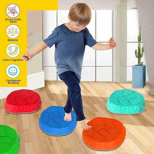 TECKMICO 10-Pack Stepping Stones for Kids,Non-Slip Balance Stones Obstacle Course Coordination Game Encourage Toddler Balance Gross Motor Skills Toys for Kids Ages 3-8 thumbnail 6