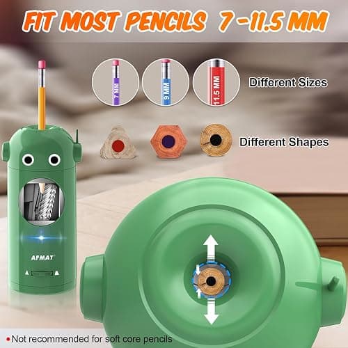 AFMAT Electric Pencil Sharpener for Colored Pencils 7-11.5mm, Fully Automatic Robot Pencil Sharpener, Auto in & Out, Rechargeable Hands-Free for Classroom/Home/Office, Battery Operated, PSX5RB, Green thumbnail 4
