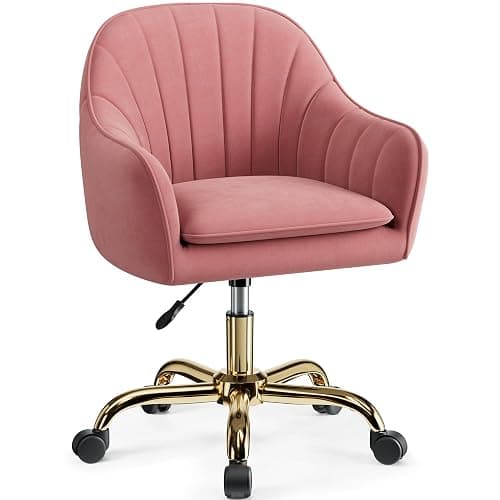 BestEra Vanity Chair with Wheels, Comfy Home Office Desk Chairs Adjustable Modern Velvet Makeup Vanity Chairs for Bedroom Living Room-Dusty Rose - Image 1