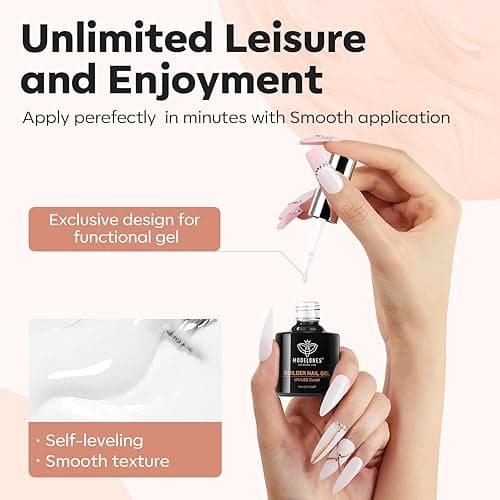 modelones Builder Nail Gel, Milky White Builder for Nail Thickening, 8-in-One LED Lamp Cured Strengthener Hard Color Base Extension Glue Gel Polish in a Bottle for Home DIY Salon Women thumbnail 9