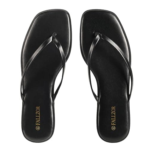 Fallzor Flip Flops Damen Modische Damensandalen mit eckiger Zehenpartie Leder Zehentrenner Sandalen leichte Slides schlanke elegante bequeme rutschfest Sommer String thumbnail 4