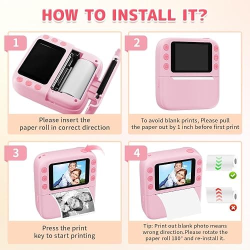 Instant Print Camera for Kids, Christmas Birthday Gifts for Girls Boys, 1080P Instant Digital Print Cameras for Toddler,Portable Toy for 4 5 6 7 8 9 10 Year Old Girl with 32GB SD Card，Pink thumbnail 7