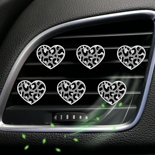 6 Pcs Heart Air Vent Clips, Cute Heart Cars Air Fresheners Vents Clips Funny Cars Diffuser Vent Clips Car Interior Decor Charm Cute Car Accessories Decoration for Women Automotive (Leopard Texture) thumbnail 2