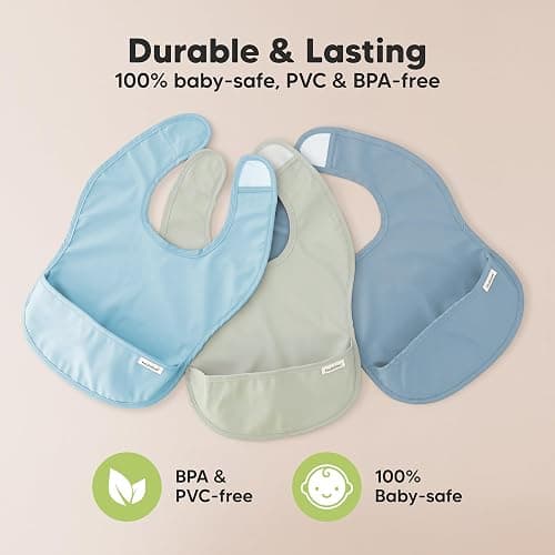 KeaBabies 3-Pack Waterproof Baby Bibs for Eating - Lightweight Toddler Feeding Bibs with Large Food Catcher, Mess Proof, Food-Grade Baby Eating Essentials, Easy to Put On & Clean (Ocean) thumbnail 9
