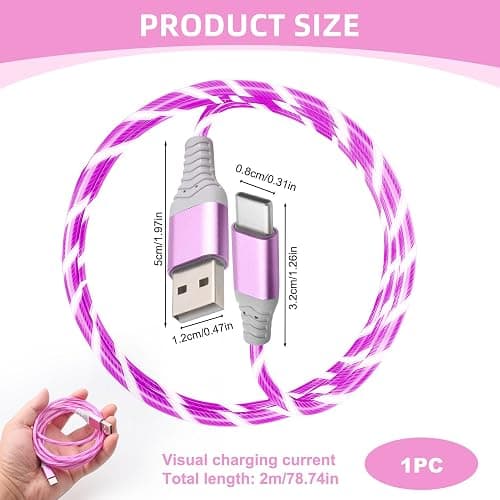 USB C Charger Cable 2M 60W Light Up Type C Cable Fast Charging Lead Braided | USB A to USB C Support Data Transmission for iPhone Samsung Galaxy S24 S23 Note 10 Pixel 7 iPad Switch PS5 thumbnail 2