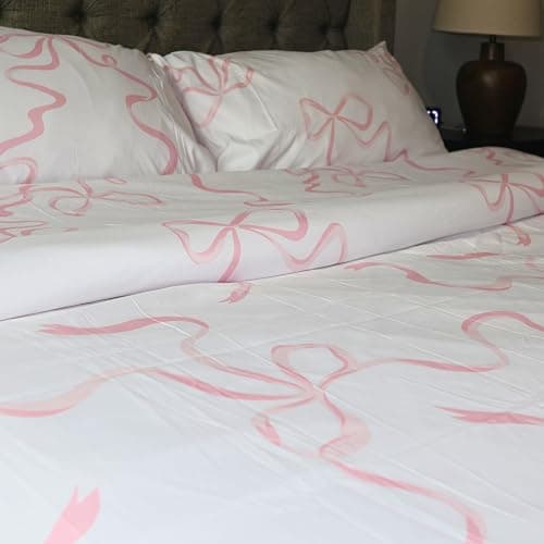 Elegant Bow Bedding Sheets Set – 1 Flat sheet - 1 Fitted sheet - 2 Pillowcovers - Coquette aesthetic, Pink - Soft, Breathable & Cozy Sheet - Bow girly - Bow decor (Pink bows, Queen (U.S. Standard)) - Pink Bows - Queen (U.S. Standard) thumbnail 3