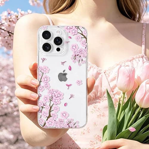 NITITOP for iPhone 16 Pro Case Clear Cherry Blossom Flower - Pink Leaf | Cute, Floral, For girls women, Girly, Aesthetic, Soft TPU, Precision camera cutouts, Protective, Shockproof thumbnail 7