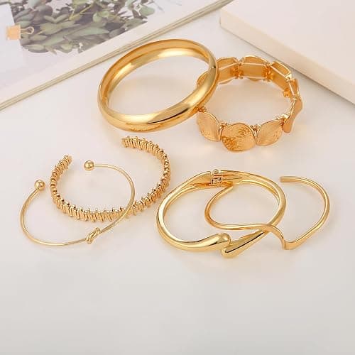 ILGANT Gold Bangle Bracelets for Women Gold Plated Chunky Cuff Bangle Bracelet Stackable Multi Layer Bangles Fashion Jewelry Set thumbnail 7