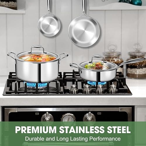 3 Ply Stainless Steel 11-Piece Cookware Set with Lids, Pots and Pans Kitchen Set, Non-Toxic, Induction, Oven, Dishwasher Safe, Professional Chef Quality thumbnail 4