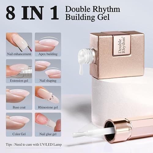 Double Rhythm 0.52 Oz Rubber Gel Polish Nail Strengthener Builder in a Bottle for Thickening Extension Hard Structure Glue (Nude Pink 8 in 1-3) thumbnail 2