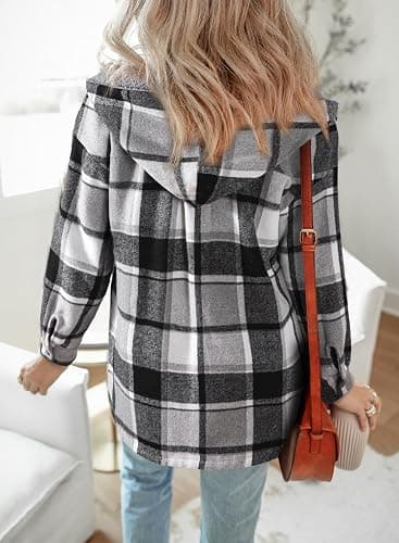 Dokotoo Women's Flannel Hooded Plaid 2025 Shacket Thick Coat Winter Coat for Warmth Button down Warm and Fuzzy Fleece Jacket thumbnail 5