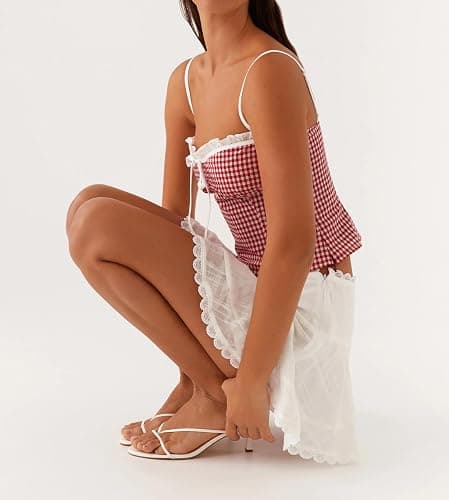 Womens Sexy Lace Trim Camisole Tank Tops Y2k Slim Fit Corset Going Out Streetwear Ruffle Spaghetti Strap Club Tops thumbnail 6