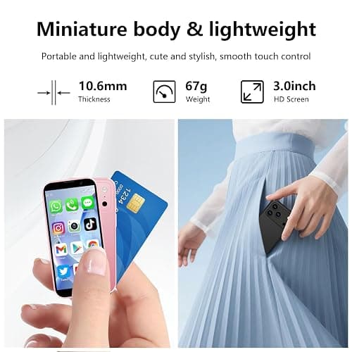 CoolBuBu Mini Phone,Mini Smartphone with 3.0" HD Touch Screen,World's Smallest Unlocked Android Compact Mobile Phone for Kids Cell Phone App Download WiFi GPS Face lD 2GB+16GB (Black) | MINI PHONE thumbnail 3