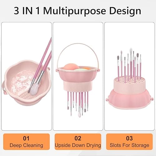 senbowe 3 in 1 Makeup Brush Cleaner Mat, Silicone Makeup Brush Cleaner Bowl Cosmetic Brushes Cleaning Pad Tool Organizer for Storage and Air Drying, Make Up Brush Washing Tool for Sponge thumbnail 2
