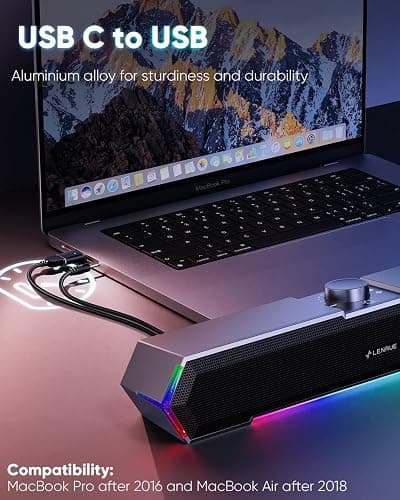 LENRUE G11 Computer Speakers for Desktop, Touch Lights PC Speakers with Surge Clear Sound, USB C/USB Powered for Computer Desktop PC Laptop Monitor (Black) thumbnail 6