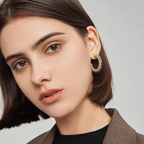 Gold Hoop Earrings Set for Women, 18 Pairs Hypoallergenic Statement Open Pearl Hoops Earring for Multipack, Gold Chunky Hoop Earrings for Women Trendy Jewelry thumbnail 9