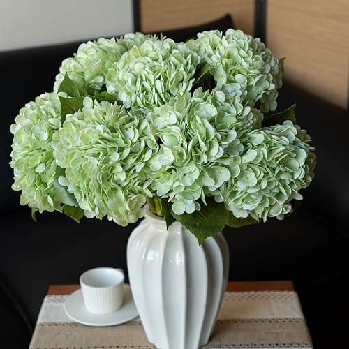 DUYONE 4PCS Artificial Flowers Large Hydrangeas Flowers Latex Bouquet for Wedding Bridal Office Home Party Decoration (4Pcs Light Green) thumbnail 5