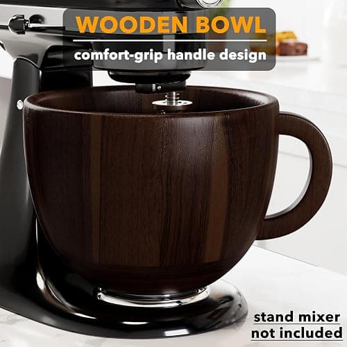 SpaceAid Wooden Bowl with Handle, Kitchen Space Aid Acacia Wood Mixing Bowls Holder for Stand Mixer, Compatible with 4.5 & 5 QT Tilt-Head Models Kitchen, Dark Wood thumbnail 3