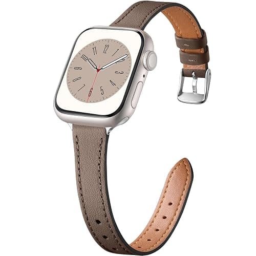 Charlam Slim Leather Band Compatible with Apple Watch Bands for Women 40mm 38mm 41mm 42mm 44mm 45mm 46mm, Top Grain Genuine Leather Strap Thin Wristband for iWatch Series 11 10 SE 9 8 7 6 5 4 3 2 1 - Image 1