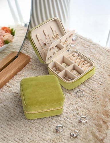 MFXIP Plush Velvet Travel Jewelry Case Small Jewelry Box Jewelry Organizer Storage Case Portable Jewelry Travel Case for Girls Womens Earring, Necklace, Rings,Bracelets with Mirror thumbnail 6