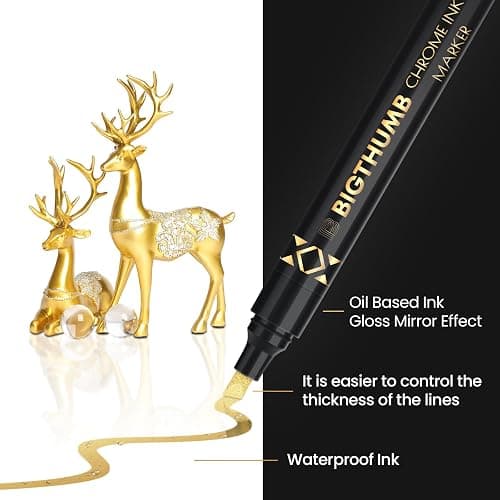 BIGTHUMB 6Pcs Liquid Chrome Paint Markers, Dual Tips Gloss Mirror Marker, Oil-based Permanent Chrome Maker, Reflective Metallic Pen Markers for Repairing, Model Painting DIY Art Projects thumbnail 5
