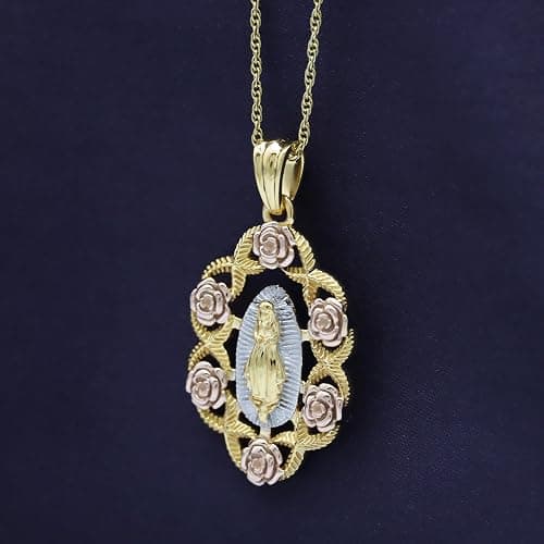AFFY Our Lady of Guadalupe Pendant Necklace, Three-Tone 14K Gold Over 925 Sterling Silver, Inspirational Religious Catholic Jewelry Gift for Women & Men with 18" Rope Chain thumbnail 3