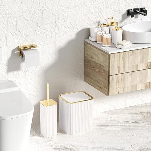 XLHOMO Bathroom Accessories Set - Gorgeous Bathroom Set, 10PC White Bathroom Accessory Set, Toilet Brush, Trash Can, Qtip Holder Dispenser & Soap Dispenser thumbnail 5