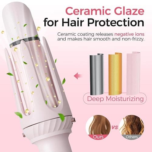 Wollea Automatic Curling Iron, Beach Wave Curling Wand, Portable Rotating Curler, Dual Voltage, Lightweight and Portable, Ceramic Coated, Straightening Brush, 1inch and 1.25 inch 3-in-1, Pink thumbnail 6