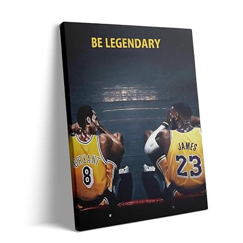 Kobe Bryant and LeBron James Canvas Wall Art Print Poster, Be Legendary Inspirational Sports Picture Artwork, Motivational Mamba Mentality Wall Decor for Home Office Gym Living Room, Framed 11x14inch - Image 1