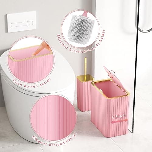 InnJoey Bathroom Accessory Set - Bathroom Set, 12PC Bathroom Accessories Set, Pink Bathroom Accessories Set, Mini Trash Can, Toilet Brush, Trash Can & Soap Dispenser thumbnail 7