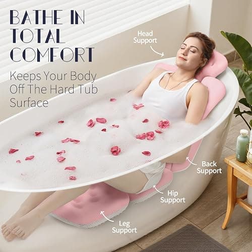 Full Body Bath Pillow for Bathtub, Thick Bathtub Cushion with Laundry Bag, Luxury Tub Pillow for Bath for Headrest Neck and Back Support Pink 51" x 16" thumbnail 4