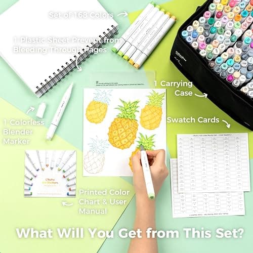 Ohuhu Alcohol Markers Brush Tip: 168-Color Double Tipped Art Marker Set for Artist Adults Coloring Illustrations -Honolulu B -Brush & Fine -Refillable thumbnail 6