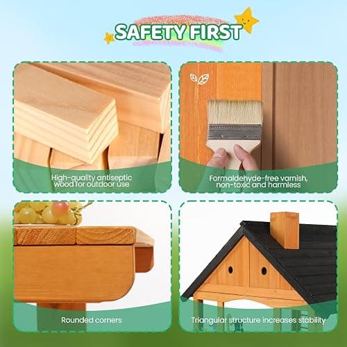JOYMOR Kids Wooden Playhouse for Outdoor, Cottage with Sink, Picnic Table, Mailbox, Flowerpot Holders, Age 3-8 (Light Brown) - Light Brown thumbnail 7