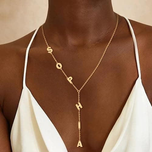 ARVAE Personalized Lariat Name Necklace for Women,Custom Y-Shaped Name Necklace,18k Gold Plated Letter Initials Long Necklace Mother's Day Customized Jewelry Gifts for Mom thumbnail 3