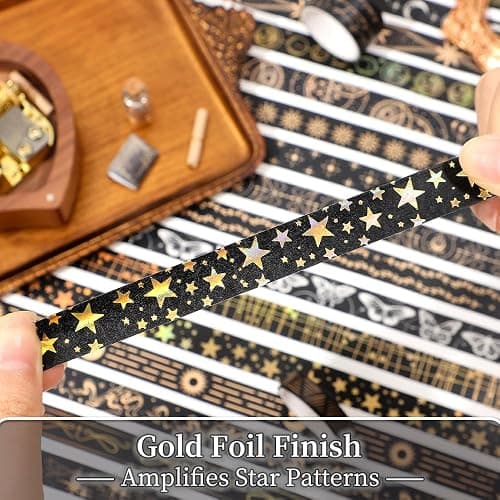 icceemee 36 Rolls Starry Theme Washi Tape Set with Celestial Patterns - Writeable Decorative Tapes for Scrapbooking, Junk Journal Supplies, Bullet Journaling 0.6" x 79" per Roll thumbnail 4