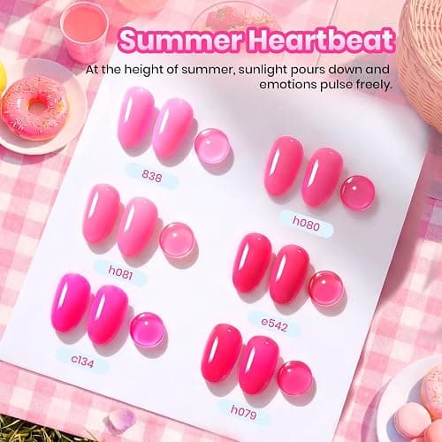 Beetles Pink Gel Polish Set, Summer Heartbeat, 6 Colors Gel Nail Polish Set | Light Hot Dark Pink Shades, Soak-Off UV LED, Long-Lasting Neon Nails Art for Salon, Home DIY & Holiday Manicures thumbnail 2