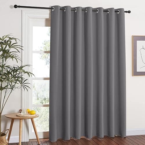NICETOWN Grey Blackout Patio Sliding Door Curtains 84 inch Length, Grommet Room Divider Thermal Insulated Curtain Drapes for French Door/Living Room (Gray, W100 x L84, 1 Panel) - Image 1