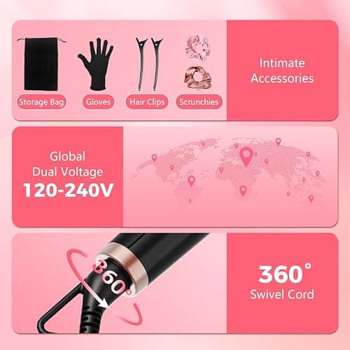 Ufree 5 in 1 Curling Iron with Interchangeable Ceramic Barrels (0.35"-1.25"), Curling Wand Set with Flat Iron Hair Straightener, Instant Heat Up, Dual Voltage Hair Curler, Gifts for Women | 5 Interchangeable Barrels (0.35"-1.25"), Ceramic Coating, 30s Heat Up, 356-410°F Settings, Dual Voltage thumbnail 7