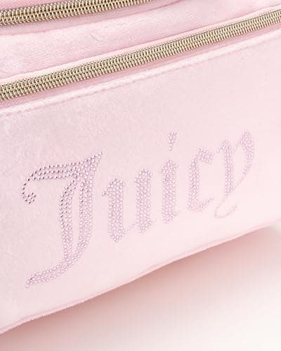 Juicy Couture Pink Makeup Bag Cosmetics Organizer Travel Essentials Hanging Duffel Velour Rhinestones thumbnail 3