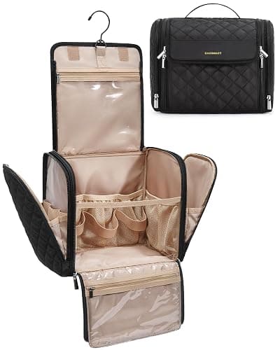 BAGSMART Hanging Travel Toiletry Bag, Large Capacity Water-resistant Cosmetic Organizer with Handle for Brushes Accessories, Black - Image 1