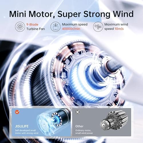 JISULIFE Portable Handheld Fan Life9, Turbo Power High Speed Air [18H Max Cooling Time], 5 Gear Wind, 5000mAh Rechargeable, Mini Pocket Design, Personal Fan for Travel Concerts Camping Makeup - Grey thumbnail 4