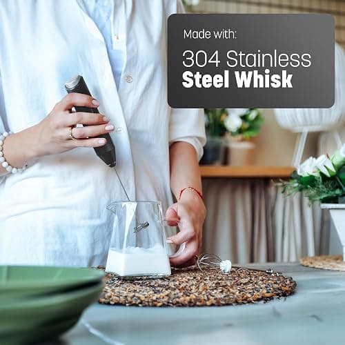 Keplin Handheld Milk Frother - Stainless Steel Electric Whisk - Portable Battery-Operated Coffee Frother for Lattes, Matcha, Protein Shakes - Ergonomic, Compact, Easy to Clean (Black) thumbnail 7