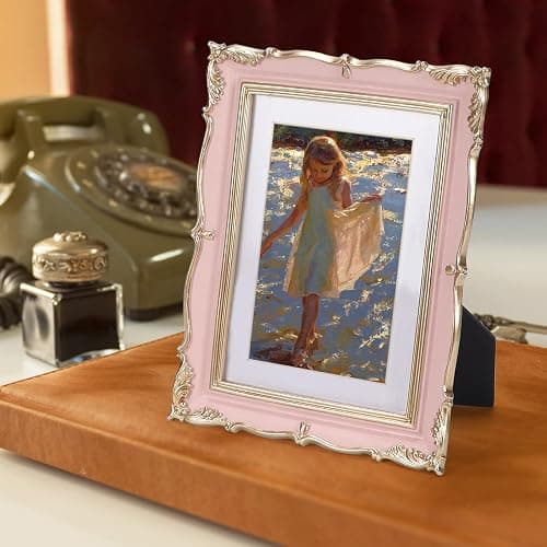 PHAREGE Vintage Picture Frame 5x7 Pink Gold, 5 by 7 Ornate Decorative Antique Frame with Mat for 4x6 Photo, Fancy Matted Frame for Desktop or Wall, Horizontal or Vertical thumbnail 2