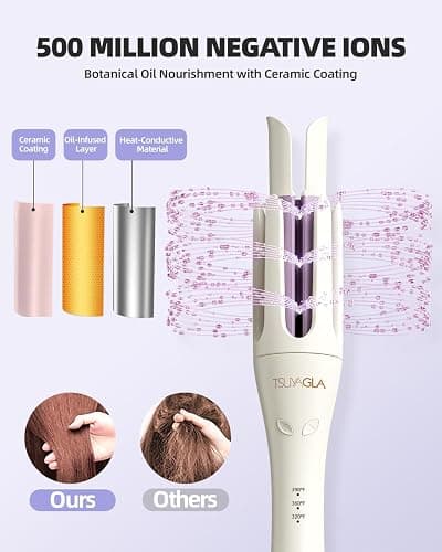 TSUYAGLA Automatic Hair Curler, 1 1/4 Inch Rotating Curling Iron with 3 Temp, 500 Million Ionic, 2-Way Rotation,10S Fast Heating, Anti-Scald, Anti-Tangle Rotating Curling Wand for Different Hair Types thumbnail 4