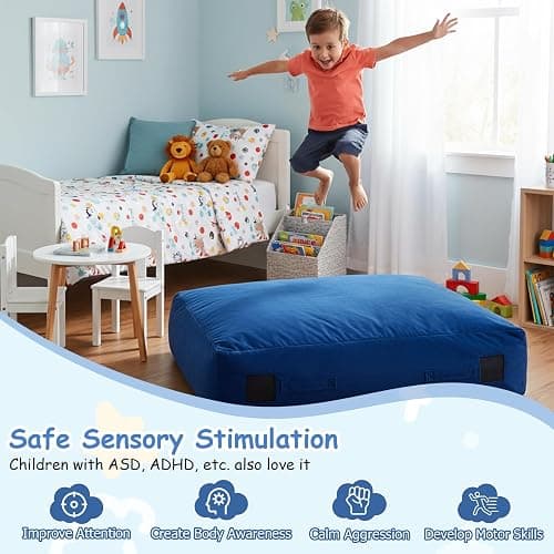 GYMAX Crash Pad for Kids Sensory, 4.75FTx4.75FT/4 FTx3 FT Sensory Crash Mat w/Washable Cover & Foam Blocks for Jump, Climb, Gymnastics, Sensory Therapy, Kids, Adults thumbnail 3
