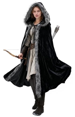 Medieval Hooded Cloak Renaissance Viking Cloak Fur Cape with Hood for Men and Women - Image 1