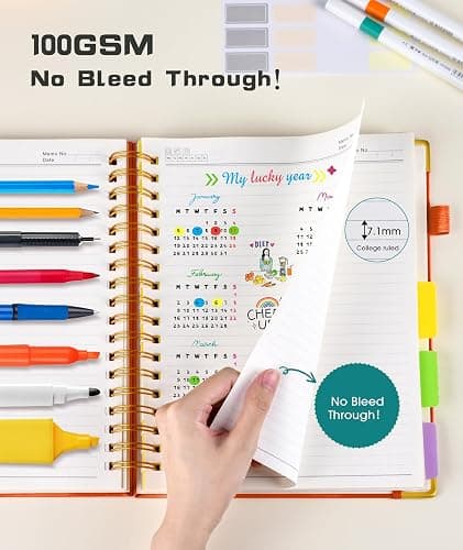 Hardcover Spiral Notebook Journal with Removable Dividers Tabs, 300 Pages Leather 5 Subject Notebook College Ruled, 8"x10" Large B5 Notebooks for Work School Note taking, Lined Journal for Women, Orange thumbnail 6